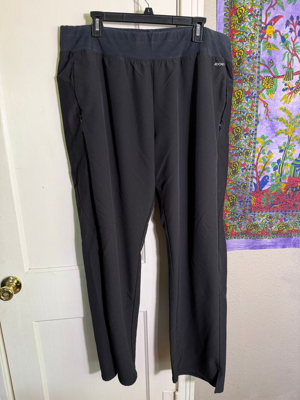 Jockey Women's Black Athletic Travel Pants 2X Stretch Waist Zip Pockets